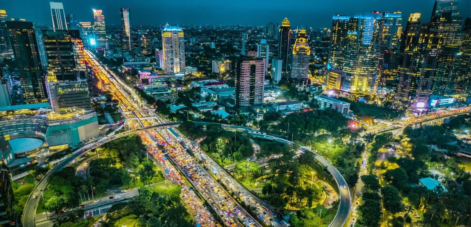 Jakarta city centre at night, seen from above